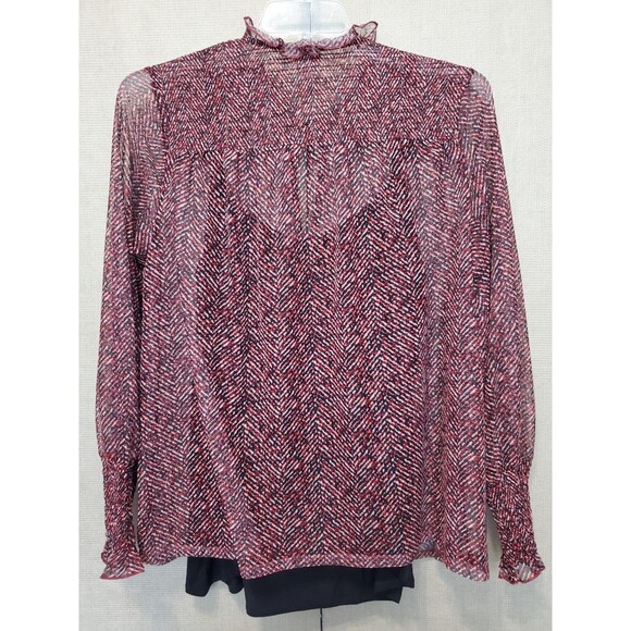 Chico's Herringbone Sheer Mesh Top w/Camisole Ruffle Tie-Neck Size 3 (XL) - Picture 6 of 6